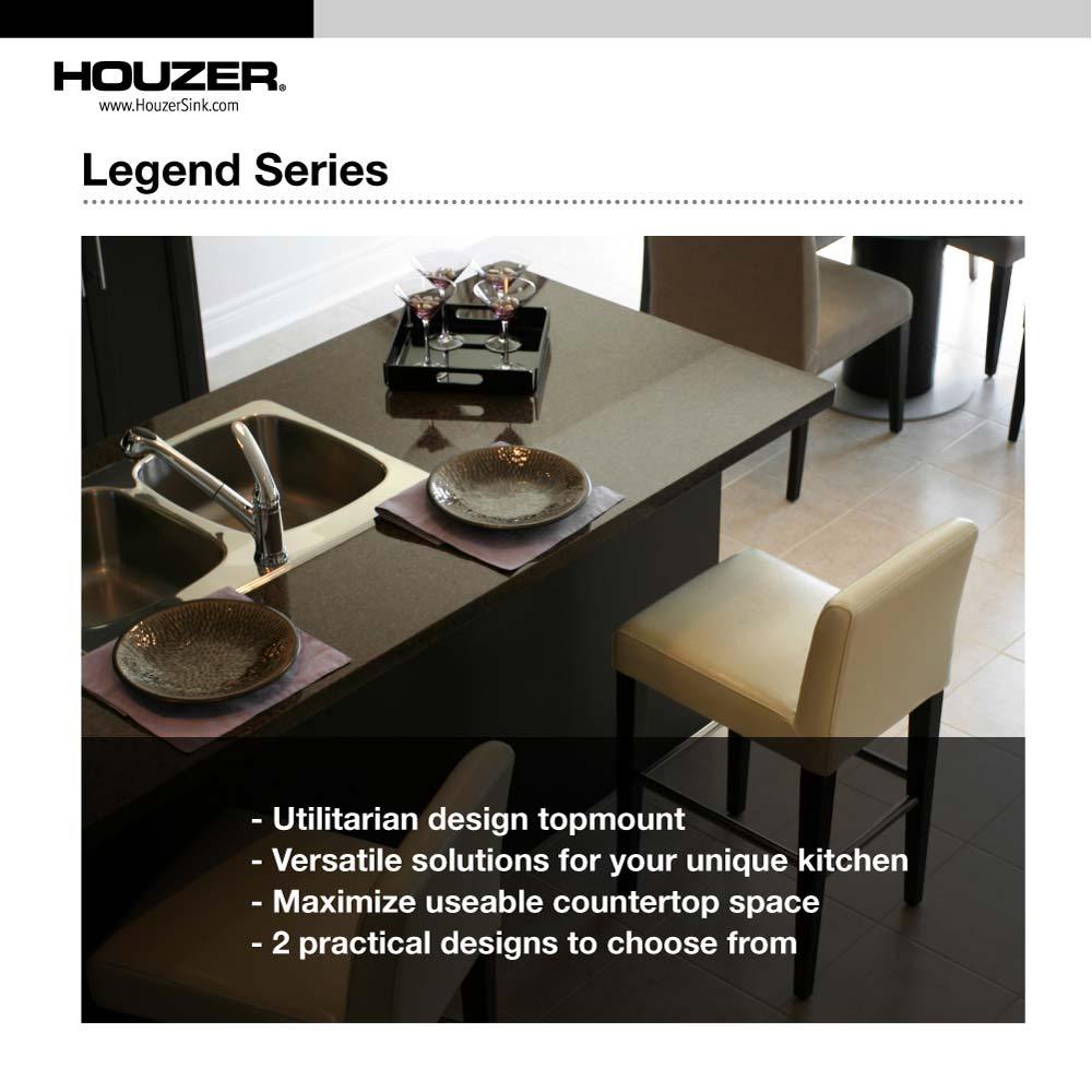 Houzer 33" Stainless Steel Topmount 80/20 Double Bowl Kitchen Sink, LHD-3322-1 - The Sink Boutique