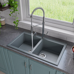 Alternate Image for ALFI brand AB3420DI-T Titanium 34" Drop-In Double Bowl Granite Composite Kitchen Sink