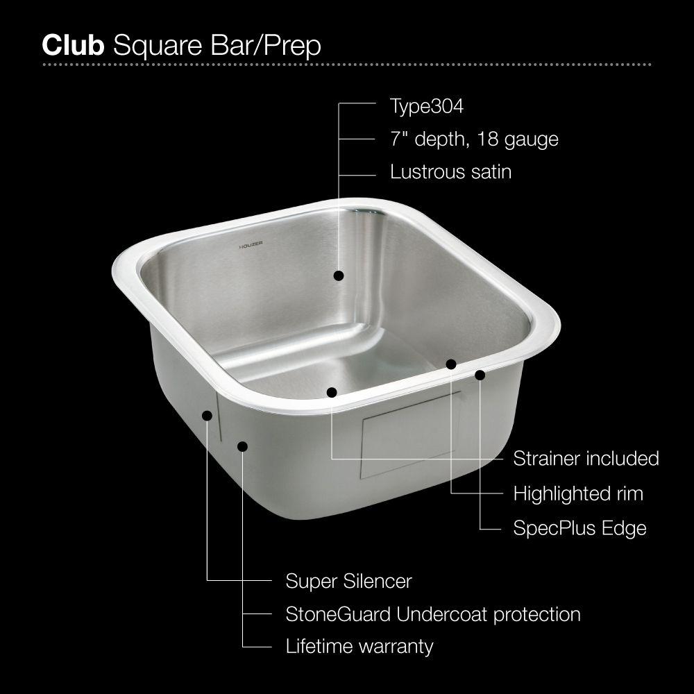 Houzer 16" Stainless Steel Undermount Club Prep/Large Bar Sink Bar Sink, MS-1708-1 - The Sink Boutique