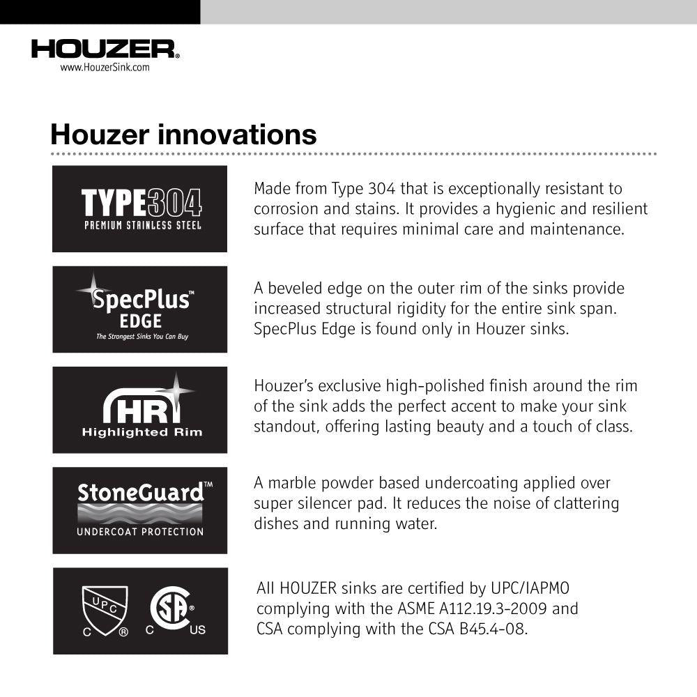 Houzer 16" Stainless Steel Undermount Club Prep/Large Bar Sink Bar Sink, MS-1708-1 - The Sink Boutique