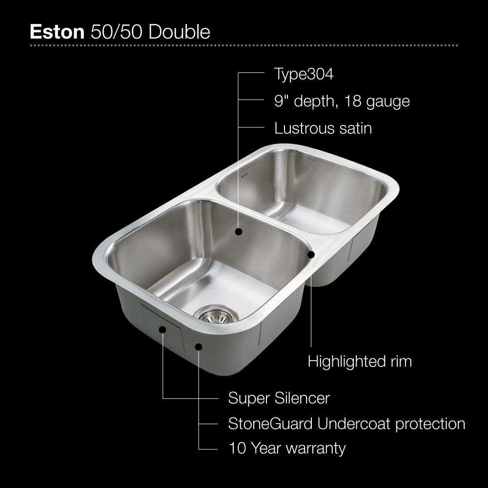 Houzer 31" Stainless Steel Undermount 50/50 Double Bowl Kitchen Sink, STD-2100-1 - The Sink Boutique