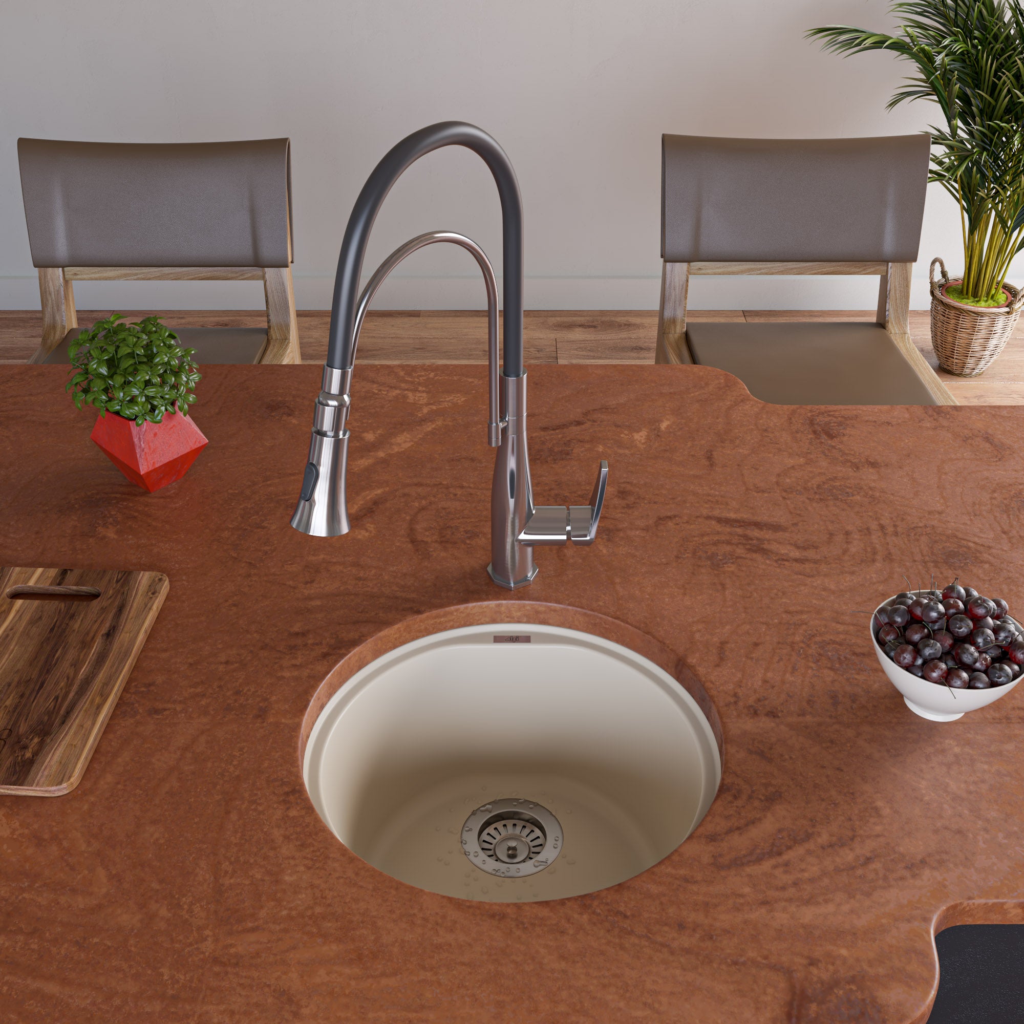 Alternate Image for ALFI Biscuit 17" Undermount Round Granite Composite Kitchen Prep Sink, AB1717UM-B