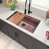 Nantucket Sinks Brightwork Home 32" Dual Mount Copper Workstation Kitchen Sink with Accessories, 16 Gauge, KCH-PS-3220