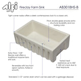 ALFI 30" Single Bowl Fireclay Farmhouse Apron Sink, Biscuit, Reversible, AB3018HS-B