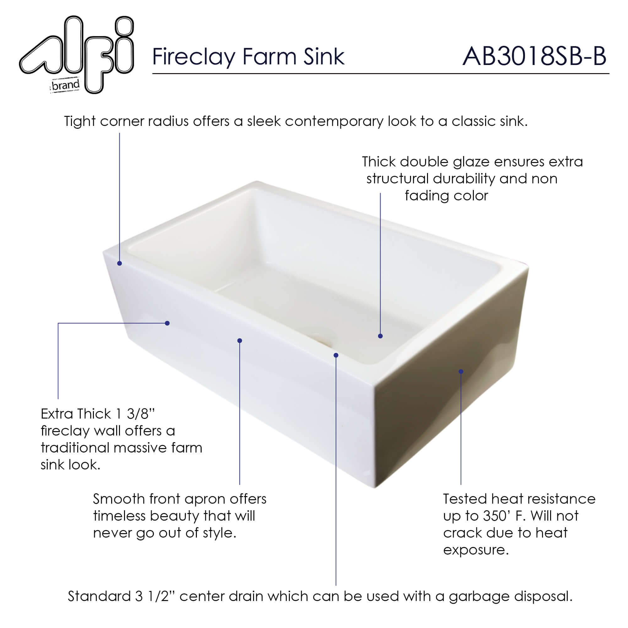 ALFI 30" Single Bowl Thick Wall Fireclay Farmhouse Apron Sink, Biscuit - The Sink Boutique