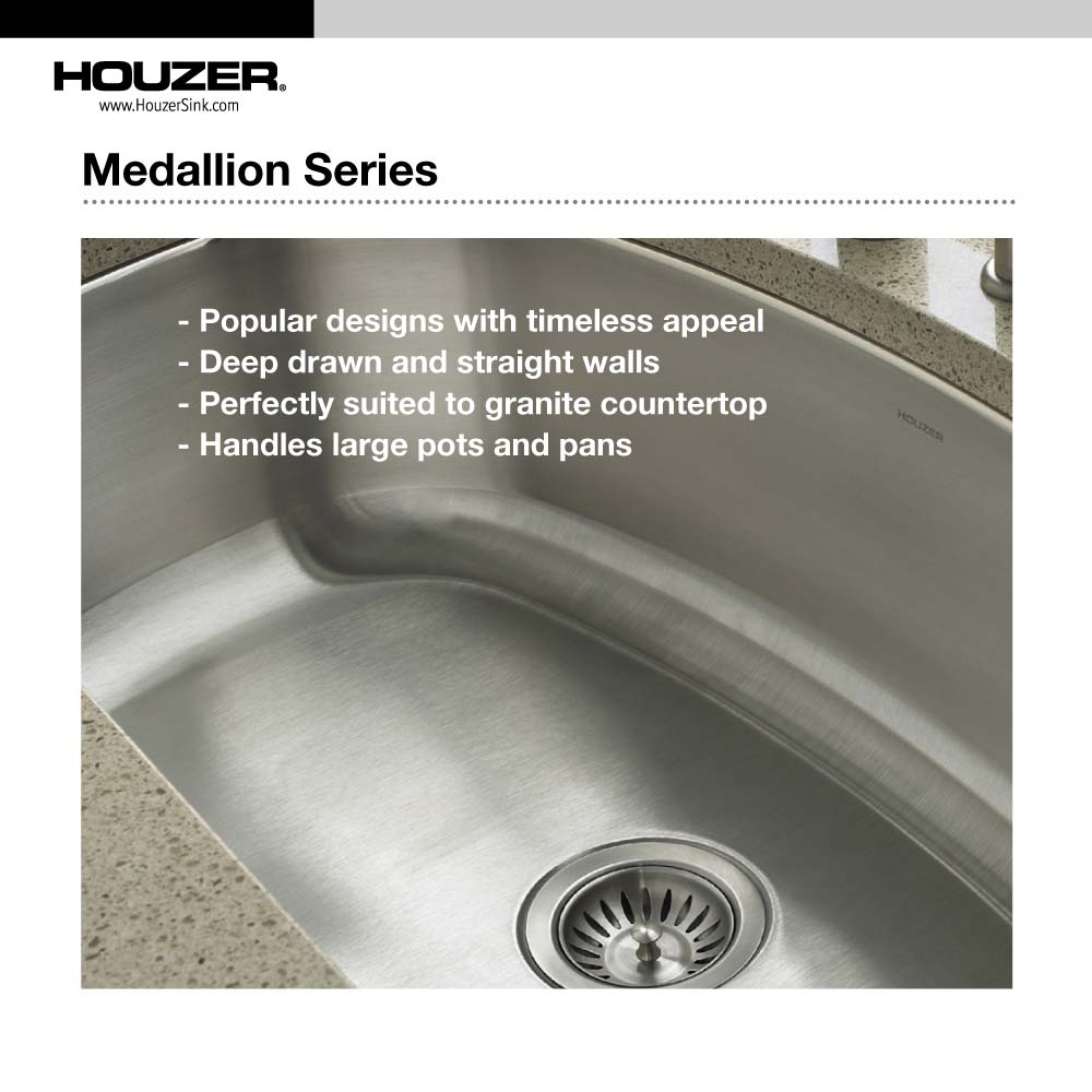 Houzer 32" Stainless Steel Undermount Gourmet Single Bowl Kitchen Sink, MH-3200-1 - The Sink Boutique