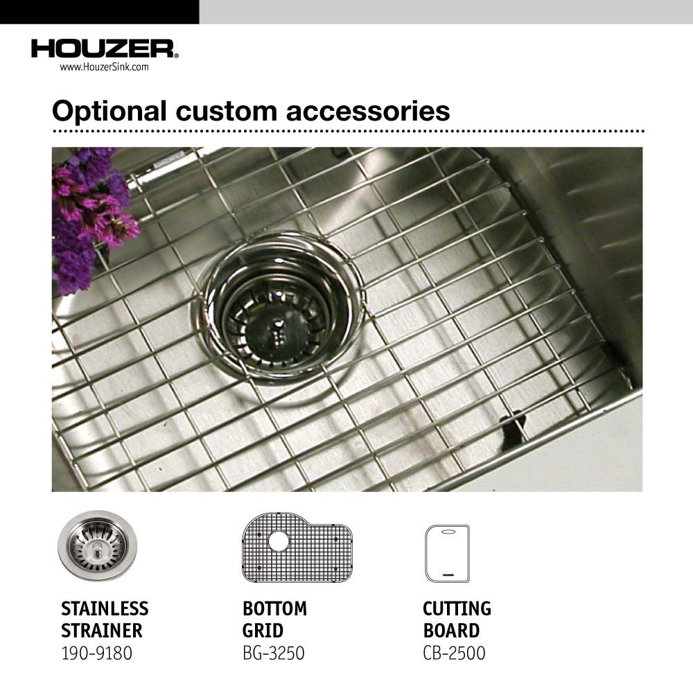 Houzer 32" Stainless Steel Undermount Gourmet Single Bowl Kitchen Sink, MH-3200-1 - The Sink Boutique