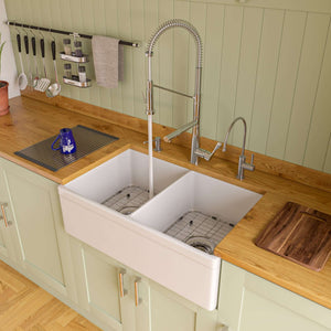 Alternate Image for ALFI 32" Decorative Lip Double Bowl Fireclay Farmhouse Apron Sink, White, AB539-W