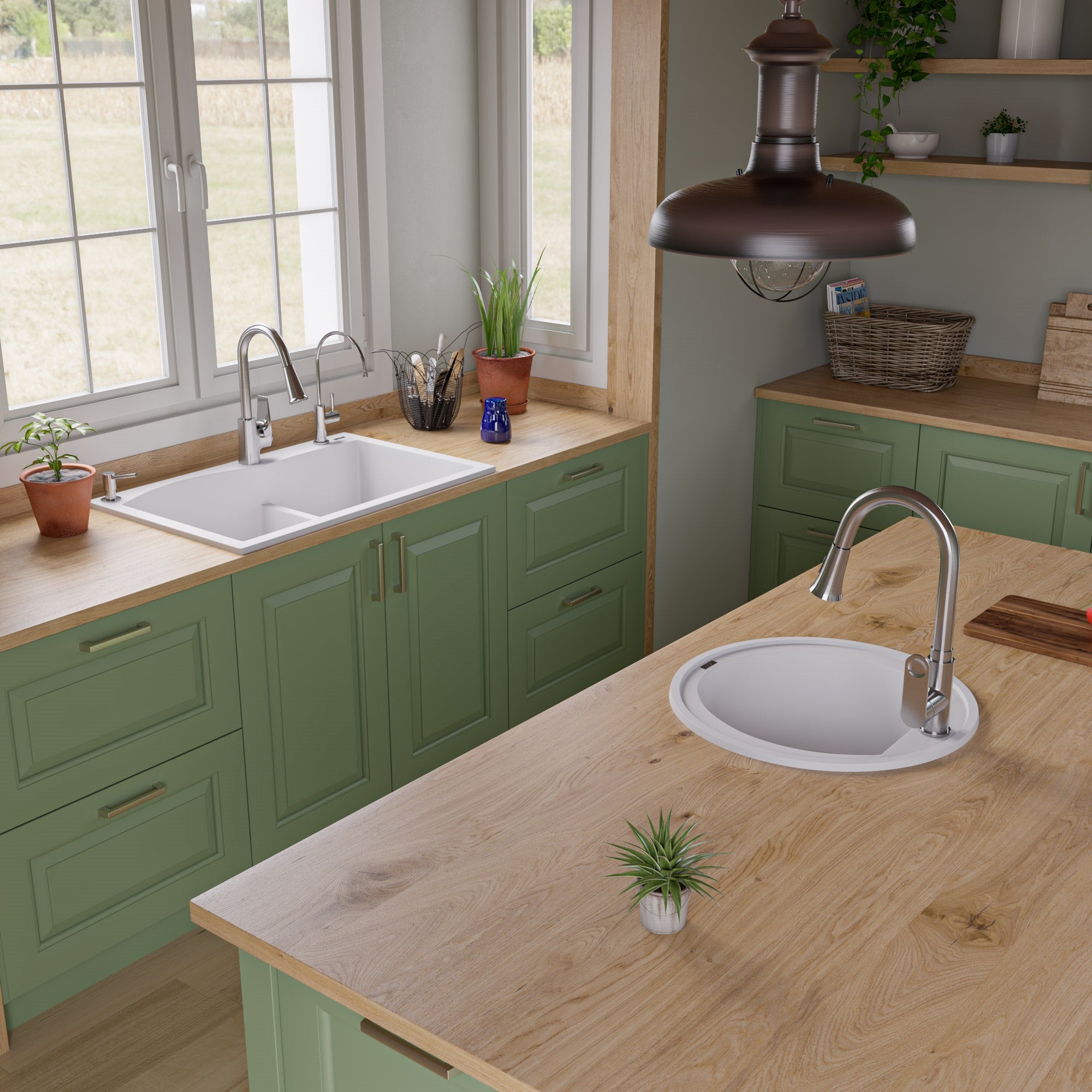 ALFI White 33" Double Bowl Drop In Granite Composite Kitchen Sink, AB3320DI-W