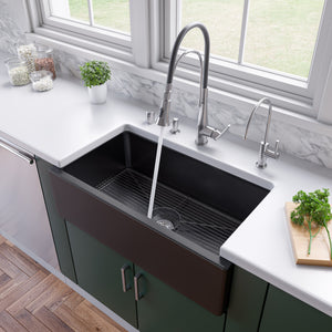 Alternate Image for ALFI 33" Fireclay Farmhouse Kitchen Sink, Single Bowl, Reversible, Black Gloss, AB3318HS-BG