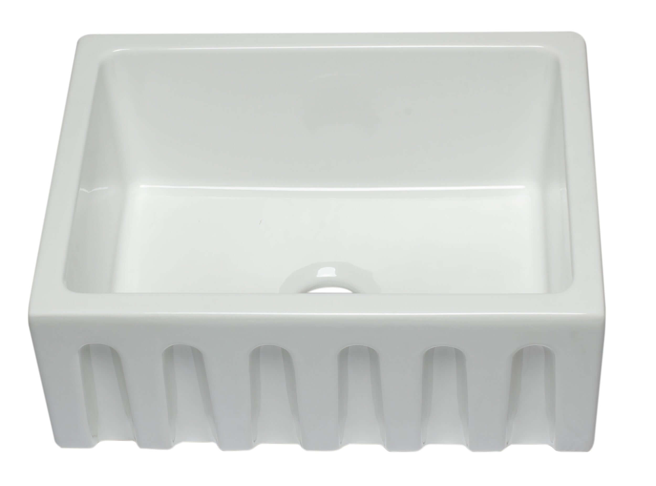ALFI 24" Single Bowl Fireclay Farmhouse Apron Sink, White, Reversible, AB2418HS-W