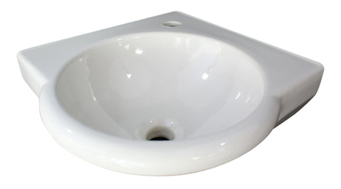 ALFI White 15" Round Corner Wall Mounted Porcelain Bathroom Sink, AB104