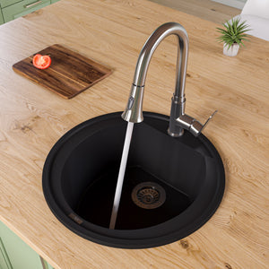 Alternate Image for ALFI Black 20" Drop-In Round Granite Composite Kitchen Prep Sink, AB2020DI-BLA