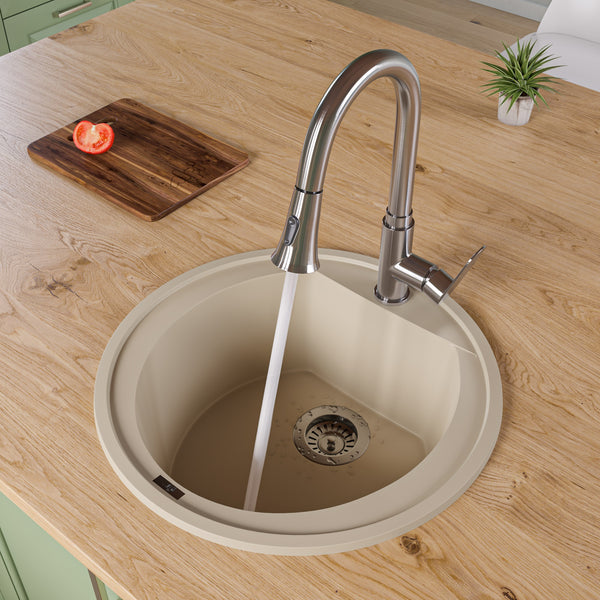 ALFI Biscuit 20" Drop-In Round Granite Composite Kitchen Prep Sink, AB2020DI-B