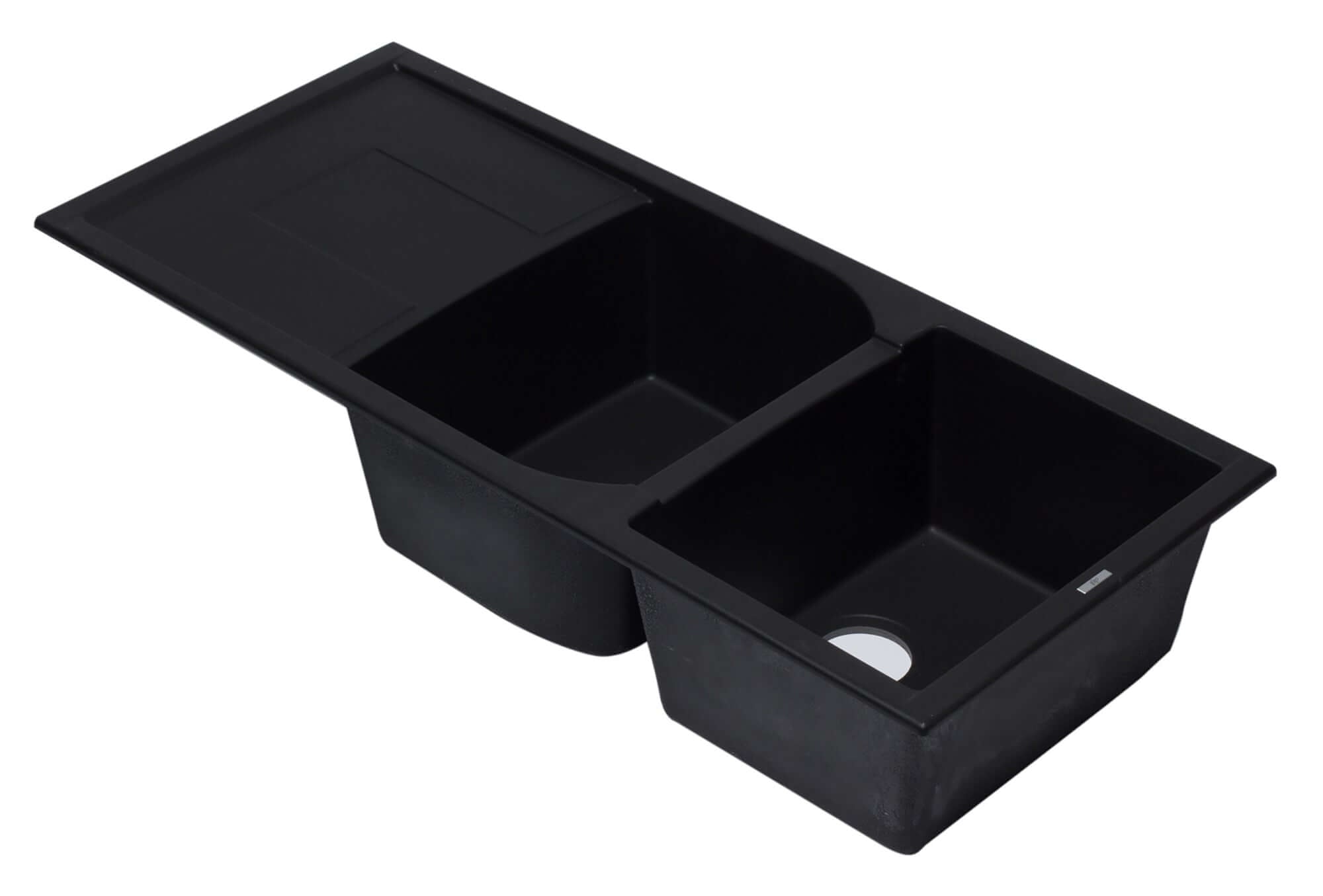 ALFI Black 46" Double Bowl Granite Composite Kitchen Sink with Drainboard, AB4620DI-BLA