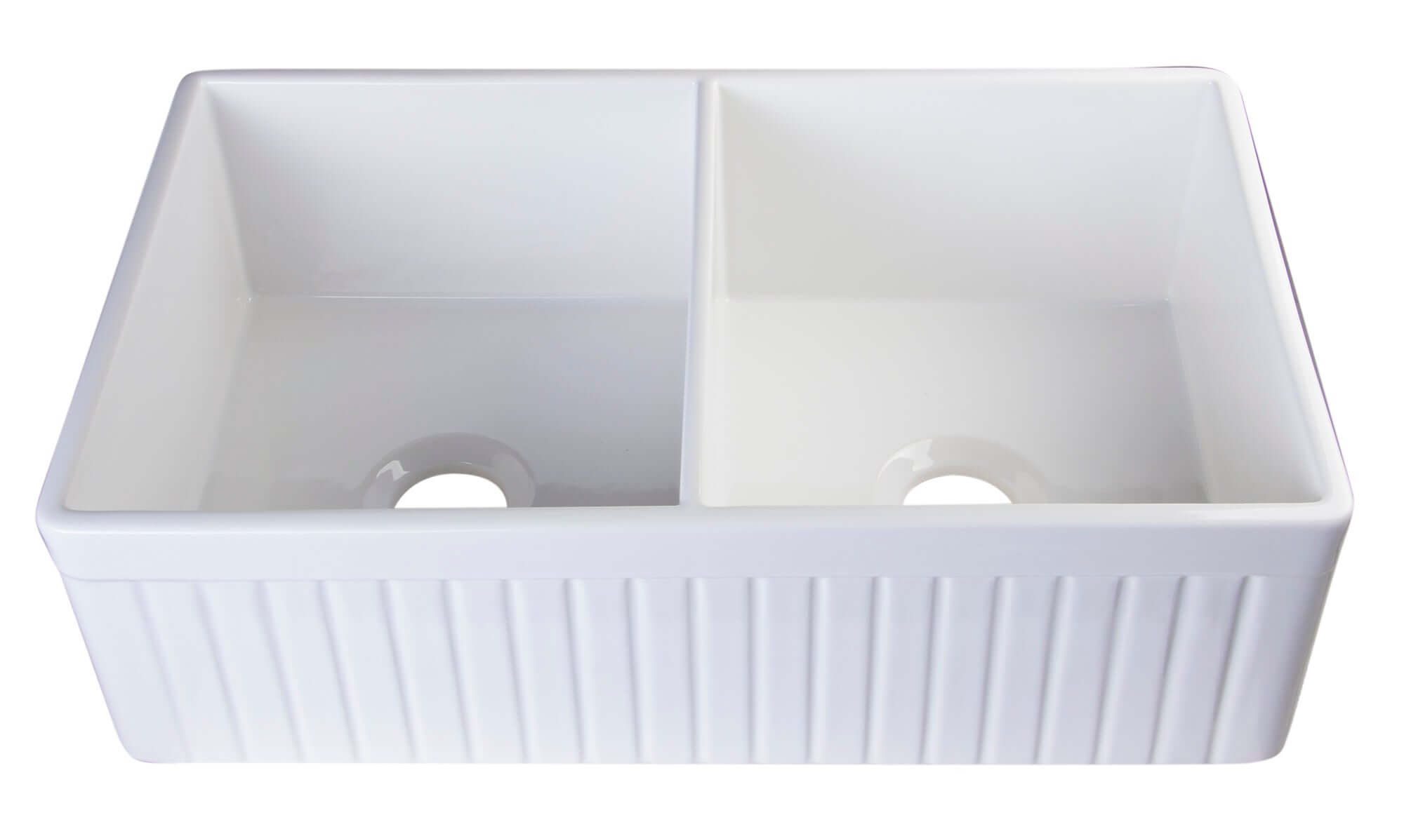 ALFI brand AB537-W Fluted Farmhouse Apron Fireclay 32 in. Double Basin Kitchen Sink in White - The Sink Boutique