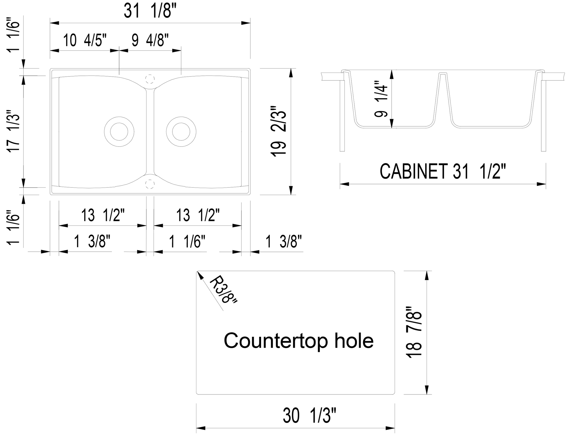 ALFI Biscuit 32" Drop-In Double Bowl Granite Composite Kitchen Sink, AB3220DI-B