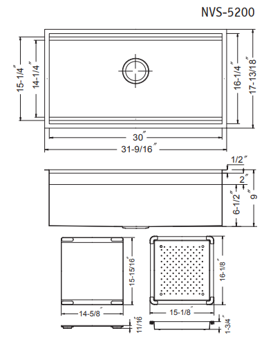 Houzer Novus 32" Stainless Steel Undermount Kitchen Sink, NVS-5200 - The Sink Boutique