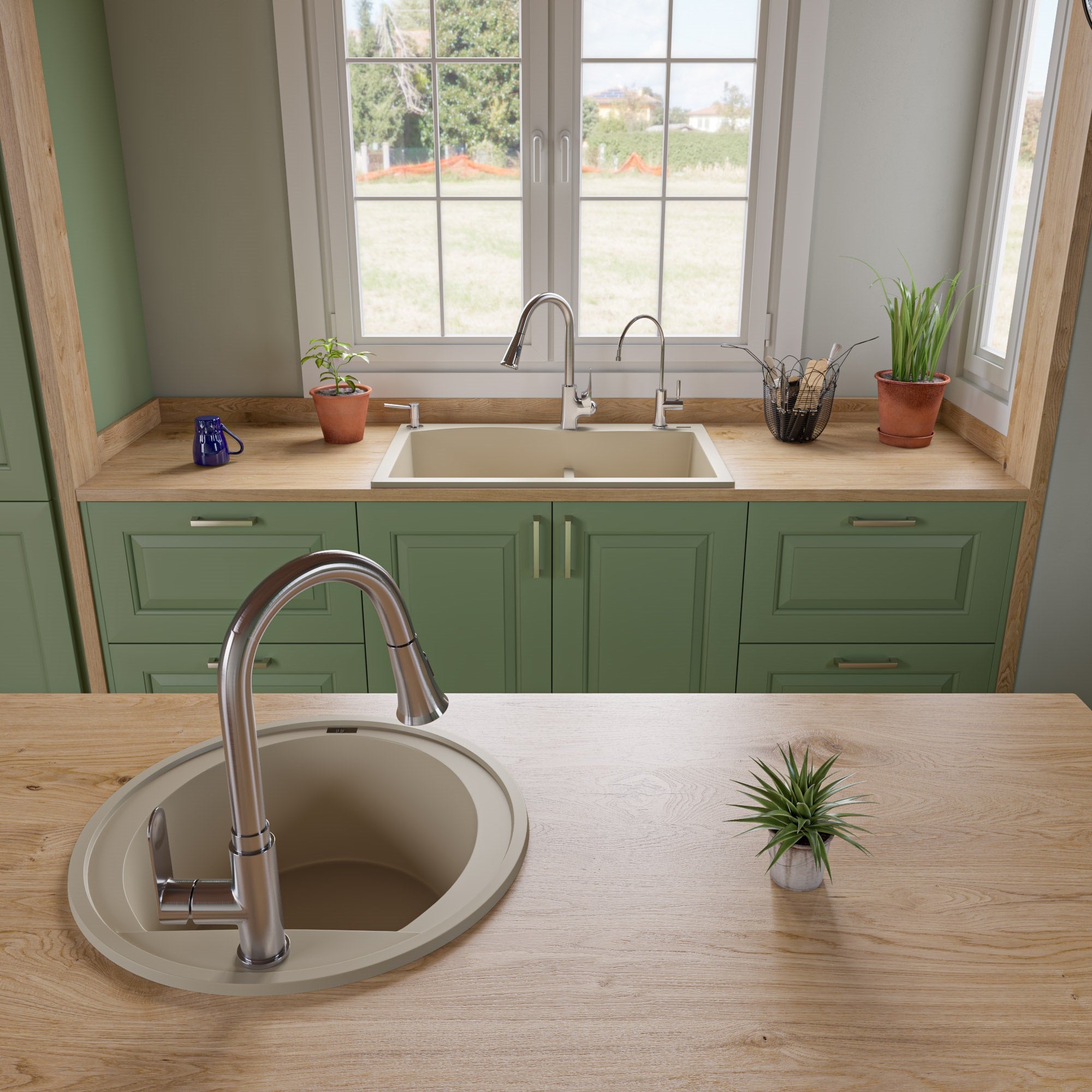 ALFI Biscuit 20" Drop-In Round Granite Composite Kitchen Prep Sink, AB2020DI-B