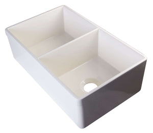 Alternate Image for ALFI 32" Double Bowl Fireclay Farmhouse Apron Sink, Biscuit, AB539-B
