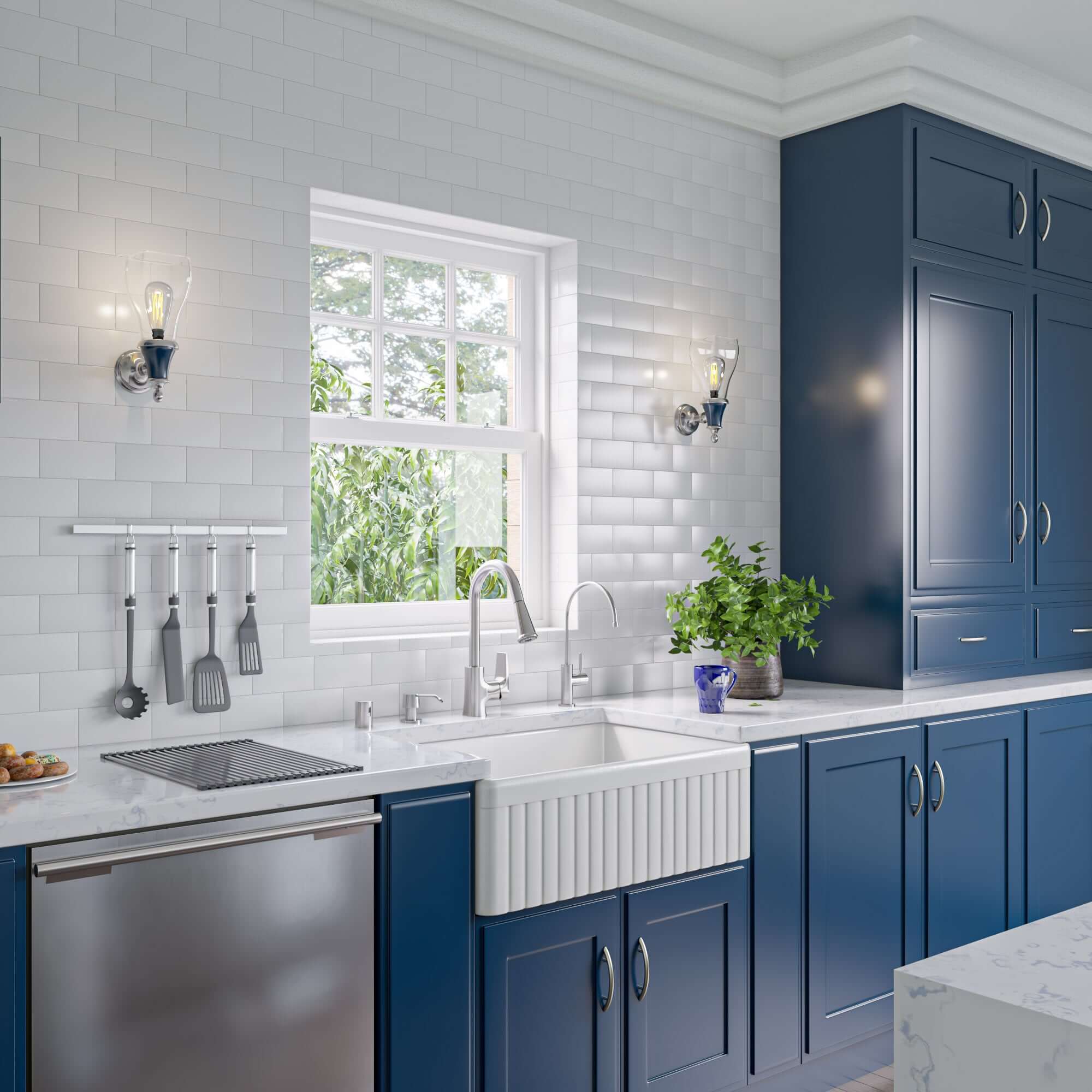 ALFI 30" Fluted Single Bowl Fireclay Farmhouse Apron Sink, White, AB509-W