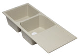 ALFI 46" Double Bowl Granite Composite Kitchen Sink with Drainboard, Biscuit, AB4620DI-B