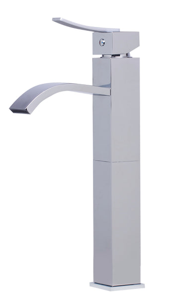 ALFI Tall Polished Chrome Tall Square Body Curved Spout Single Lever Bathroom Faucet, AB1158-PC