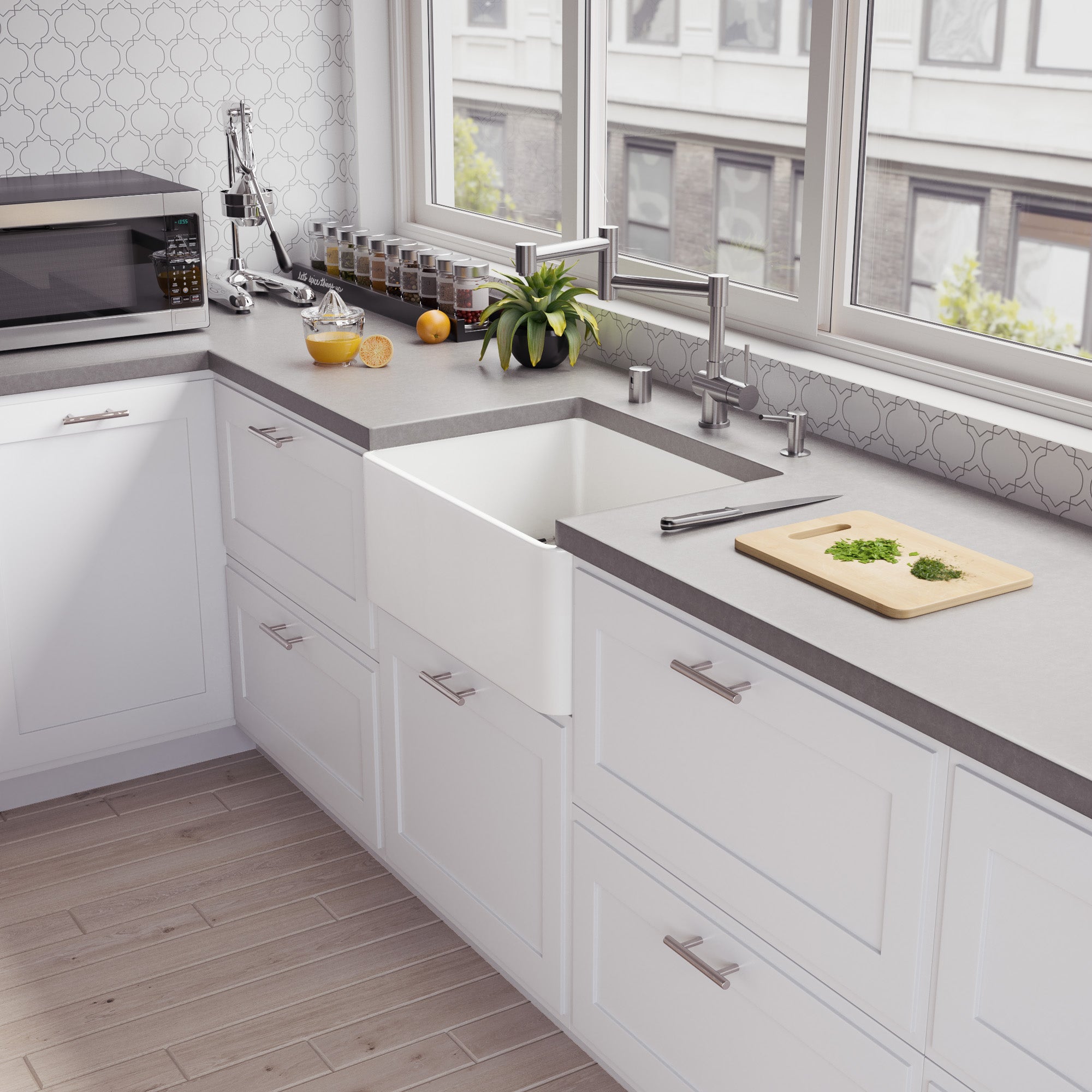 ALFI brand 24" Fireclay Farmhouse Sink, White, ABF2418-W - The Sink Boutique