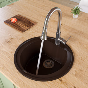 Alternate Image for ALFI brand AB2020DI-C Chocolate 20" Drop-In Round Granite Composite Kitchen Prep Sink