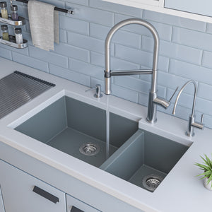 Alternate Image for ALFI brand AB3319UM-T Titanium 34" Double Bowl Undermount Granite Composite Kitchen Sink
