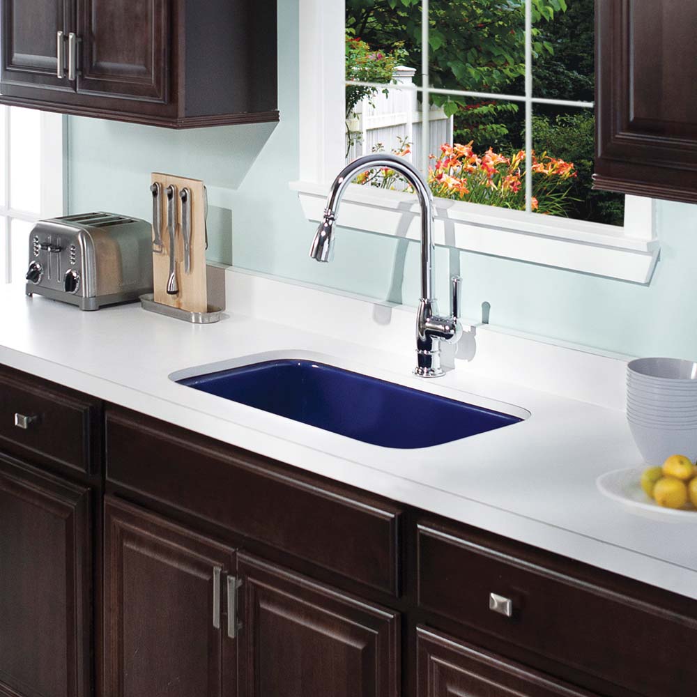 Houzer 31" Porcelain Enamel Steel Undermount Single Bowl Kitchen Sink, Navy, PCG-3600 NB - The Sink Boutique