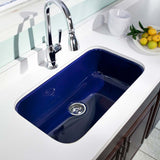 Houzer 31" Porcelain Enamel Steel Undermount Single Bowl Kitchen Sink, Navy, PCG-3600 NB - The Sink Boutique
