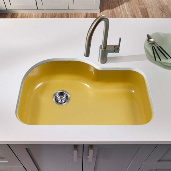 Houzer 31" Porcelain Enamel Steel Undermount Single Bowl Kitchen Sink, Yellow, PCH-3700 LE - The Sink Boutique