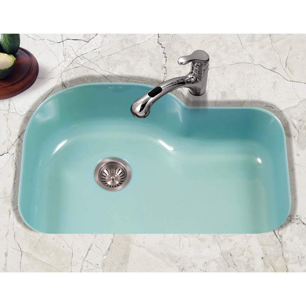 Houzer 31" Porcelain Enamel Steel Undermount Single Bowl Kitchen Sink, Green, PCH-3700 MT - The Sink Boutique