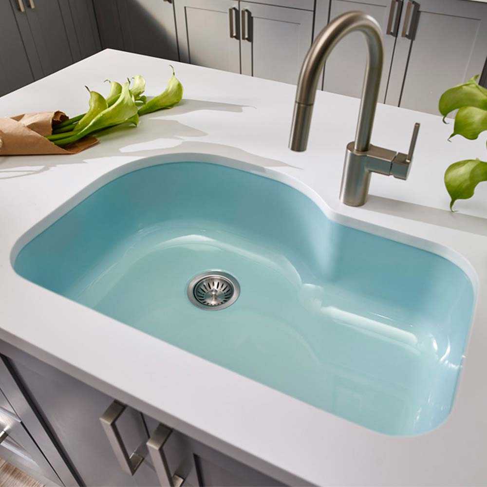 Houzer 31" Porcelain Enamel Steel Undermount Single Bowl Kitchen Sink, Green, PCH-3700 MT - The Sink Boutique