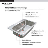 Houzer 33" Stainless Steel Topmount Large Single Bowl Kitchen Sink, PGS-3122-1-1 - The Sink Boutique