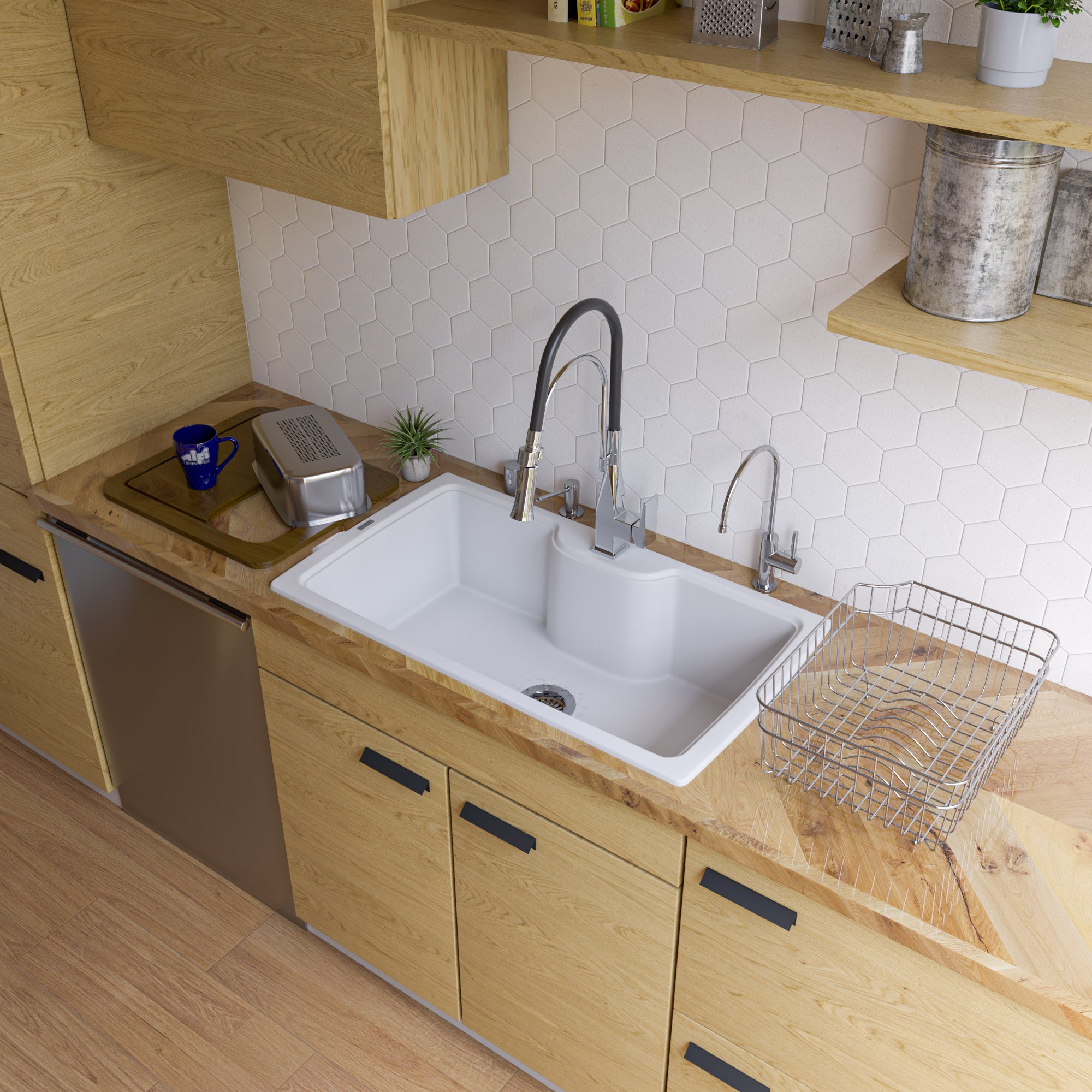 ALFI White 35" Drop-In Single Bowl Granite Composite Kitchen Sink, AB3520DI-W