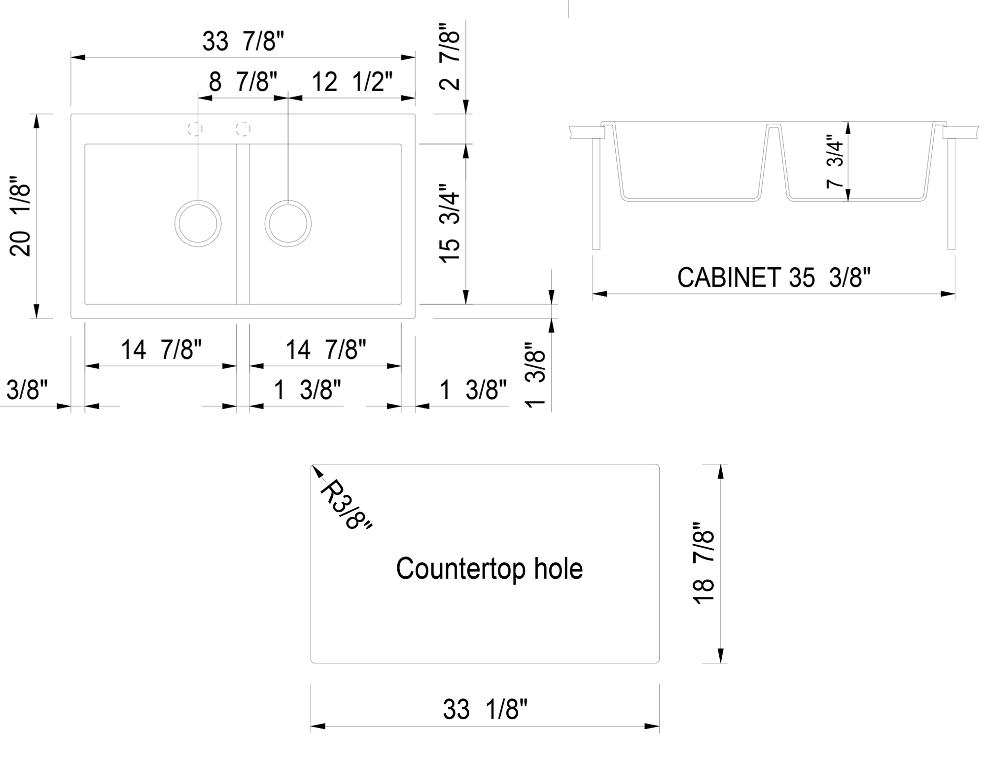 Alternate Image for ALFI Biscuit 34" Drop-In Double Bowl Granite Composite Kitchen Sink, AB3420DI-B