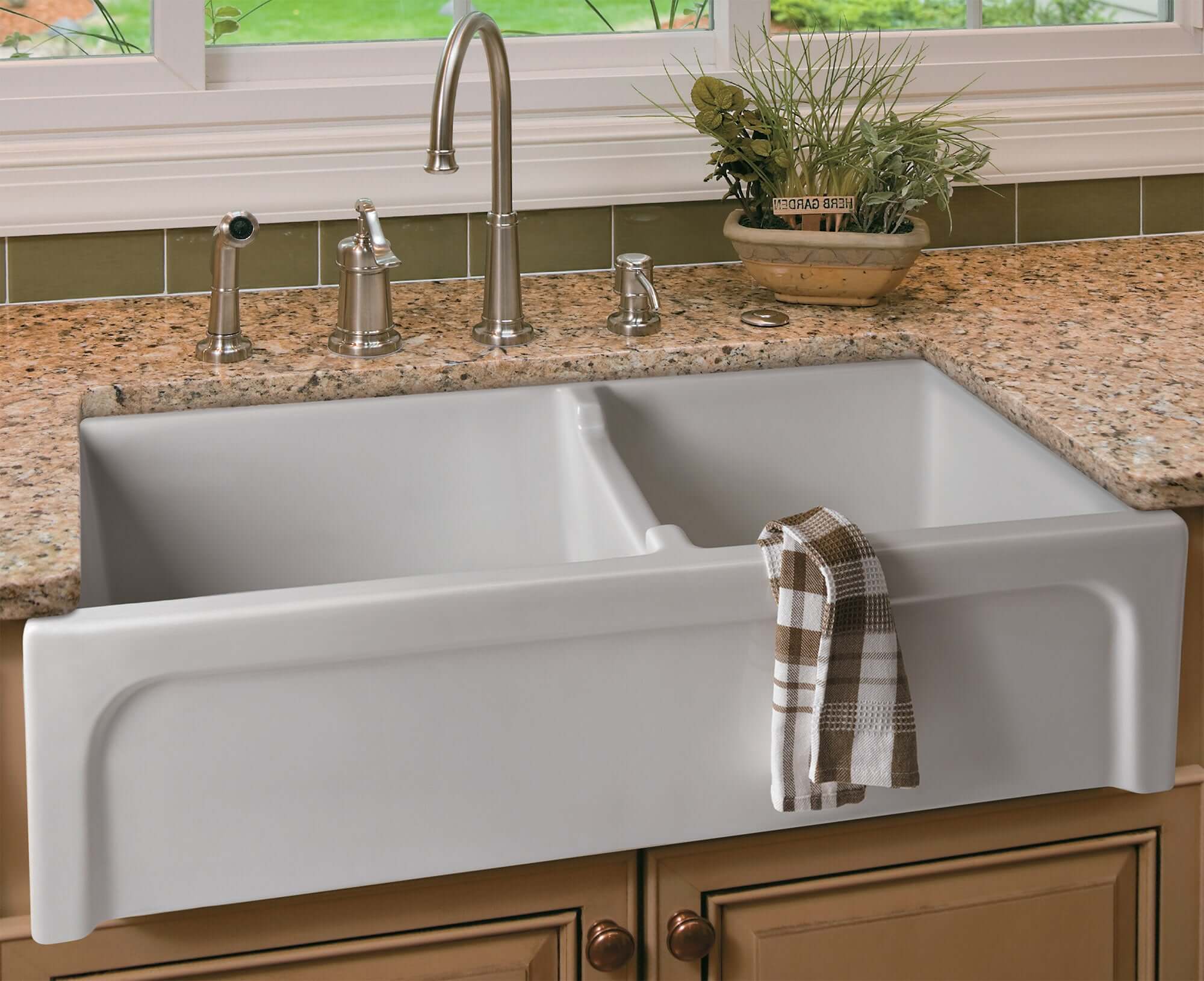 ALFI 36" Double Bowl Thick Wall Fireclay Farmhouse Apron Sink, White, AB3618ARCH-W