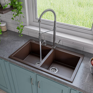 Alternate Image for ALFI brand AB3420DI-C Chocolate 34" Drop-In Double Bowl Granite Composite Kitchen Sink