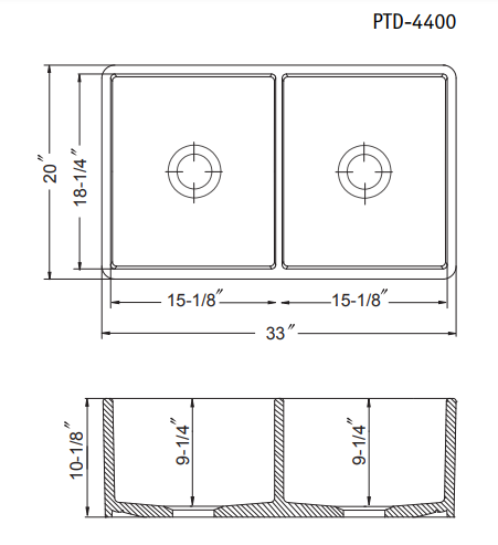 Houzer 33" Fireclay 50/50 Double Bowl Farmhouse Kitchen Sink, Biscuit, Platus Series, PTD-4400 BQ - The Sink Boutique