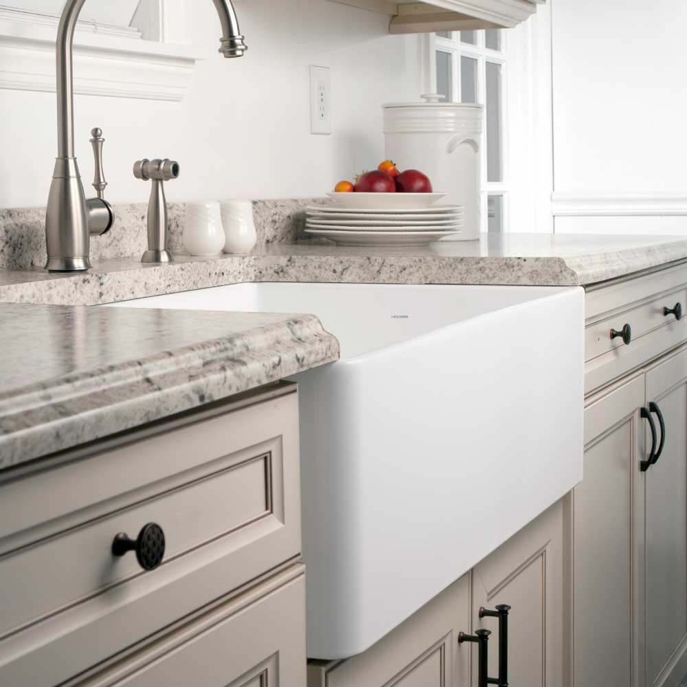 Houzer 30" Fireclay Farmhouse Apron Front Single Bowl Kitchen Sink, White, PTS-4100 WH - The Sink Boutique