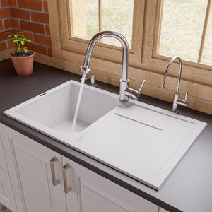 Alternate Image for ALFI 34" Single Bowl Granite Composite Kitchen Sink with Drainboard, White, AB1620DI-W