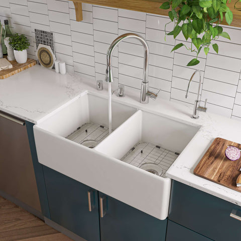 Ruvati 23-inch Fireclay Farmhouse Kitchen Laundry Utility Sink Single Bowl  - White - RVL2468WH - Ruvati USA