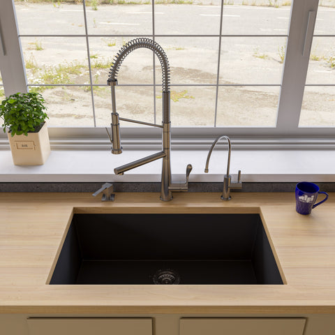 33 Black Granite Stone Farmhouse Kitchen Sink, Single Bowl, Reversibl –  The Sink Boutique