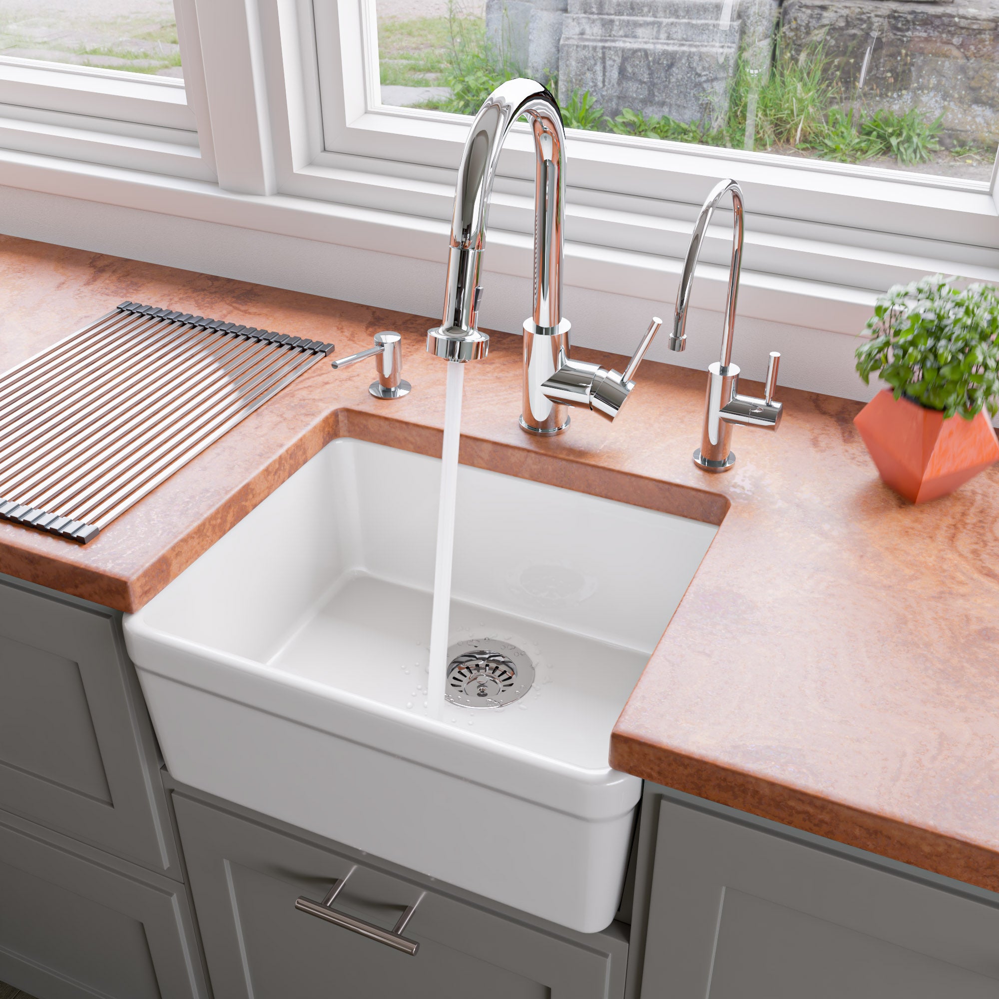 Alternate Image for ALFI brand 20" Single Bowl Apron Fireclay Farmhouse Kitchen Sink, White, AB507