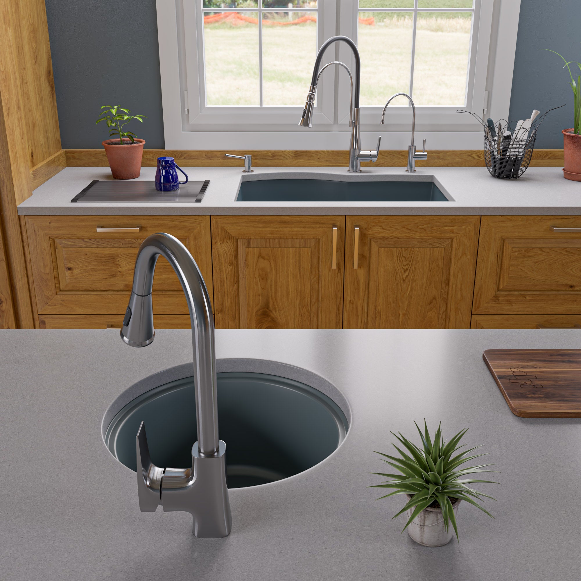 ALFI brand AB1717UM-T Titanium 17" Undermount Round Granite Composite Kitchen Prep Sink
