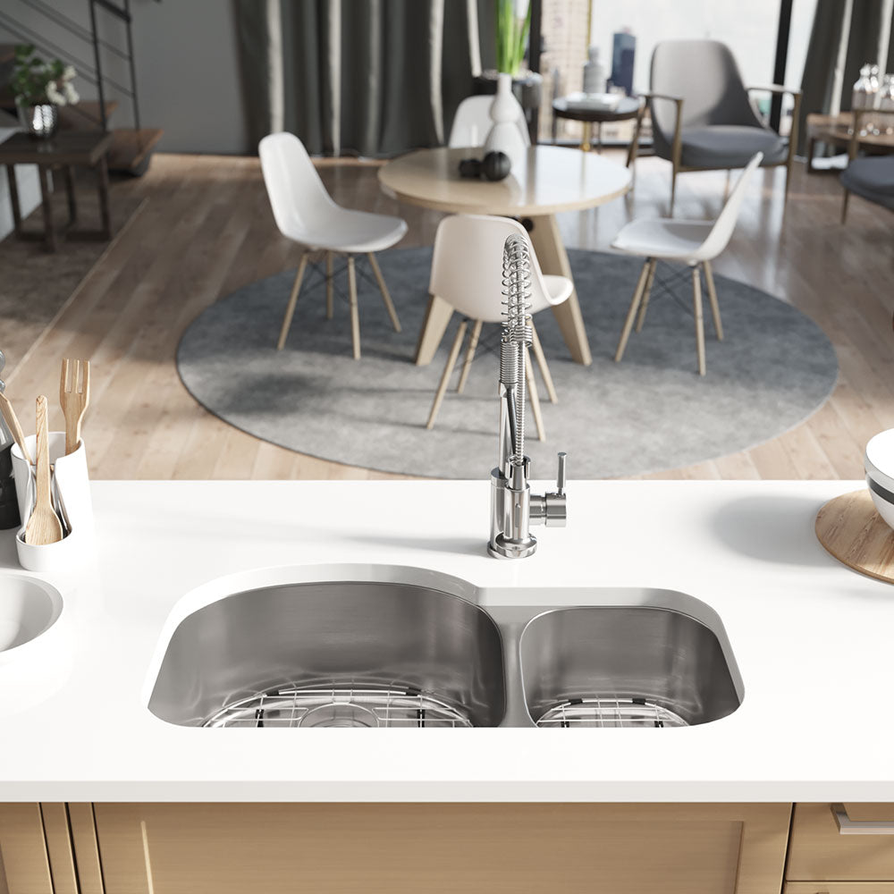 Rene 32" Stainless Steel Kitchen Sink, 65/35 Double Bowl, 16 Gauge, R1-1002L-16 - The Sink Boutique