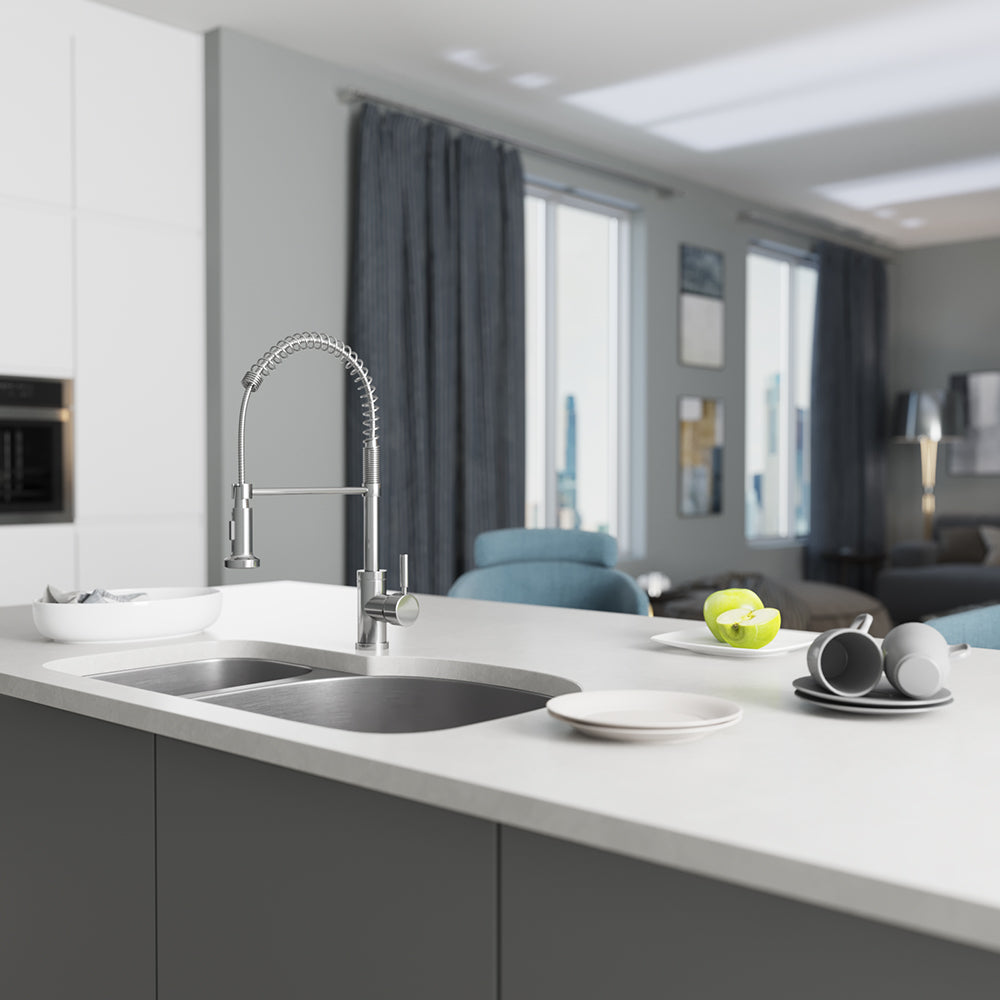Rene 32" Stainless Steel Kitchen Sink, 35/65 Double Bowl, 16 Gauge, R1-1002R-16 - The Sink Boutique