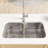 Rene 33" Stainless Steel Kitchen Sink, 50/50 Double Bowl, 16 Gauge, R1-1003-16 - The Sink Boutique